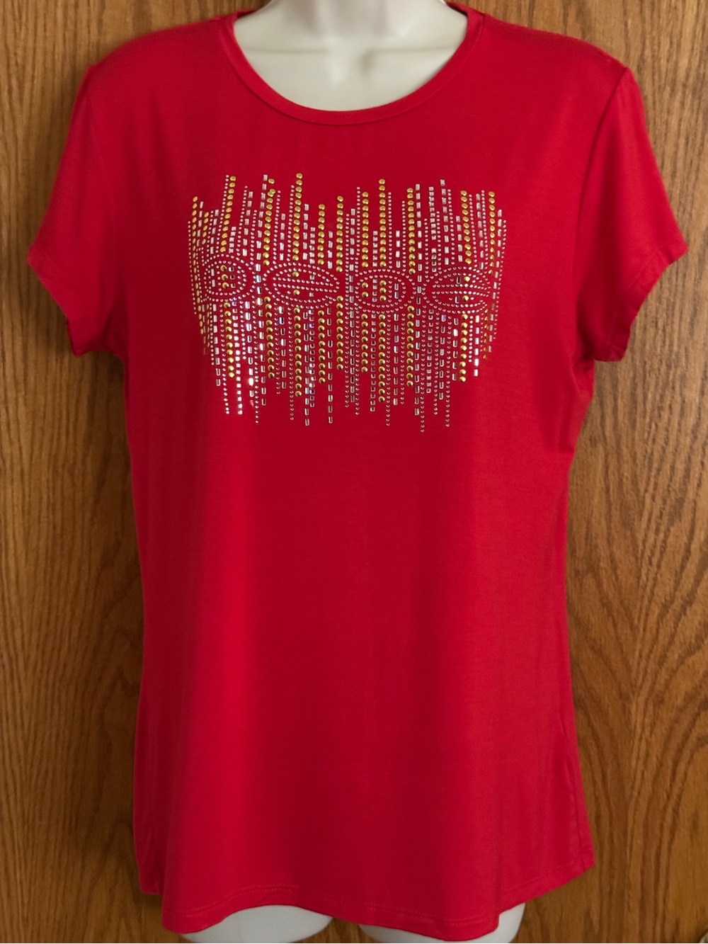 bebe Studded / Rhinestone Red Shirt Stretchy Cap Sleeves Y2K Women's Sz XL Jrs?
